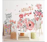MUMUWUSG Mural Wallpaper Photo Poster Wall Decoration Hd Print Pink Flower Cute Cat Background Wall Background Painting Panorama 3D Wall Mural Wallpaper 360X230Cm