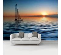 MUMUWUSG Mural Wallpaper Photo Poster Wall Decoration Hd Print Sunset Sky Ocean Sailboat Background Wall Background Painting Panorama 3D Wall Mural Wallpaper 300X210Cm