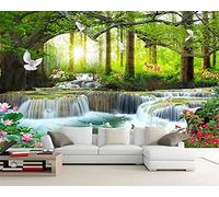 MUMUWUSG Non-Woven Mural Panoramic 3D Wallpaper Photo of Green Plants Trees Waterfall Living Room Bedroom Tv Background Wall Hd Printing Custom Tapestry Photo Poster Wall 300X210Cm