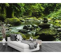 MUMUWUSG Non-Woven Mural Panoramic 3D Wallpaper Photo of Green Trees Streams Rocks Living Room Bedroom Tv Background Wall Hd Printing Custom Tapestry Photo Poster Wall 200X150Cm