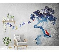 MUMUWUSG Non-Woven Wallpaper Blue Trees Landscape Butterfly Self-Adhesive Mural Art Decals Home Decoration DIY Living Bedroom Office Decor Wallpaper Kids Room Gift 250X200Cm