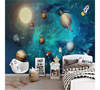 MUMUWUSG Non-Woven Wallpaper Color Planet Galaxy Rocket Self-Adhesive Mural Art Decals Home Decoration DIY Living Bedroom Office Decor Wallpaper Kids Room Gift 200X150Cm