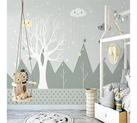 MUMUWUSG Non-Woven Wallpaper Gray Mountains Trees Landscape Self-Adhesive Mural Art Decals Home Decoration DIY Living Bedroom Office Decor Wallpaper Kids Room Gift 300X210Cm