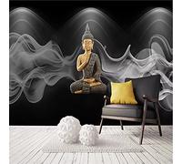 MUMUWUSG Non-Woven Wallpaper Gray Smoke Lines Buddha Self-Adhesive Mural Art Decals Home Decoration DIY Living Bedroom Office Decor Wallpaper Kids Room Gift 250X200Cm