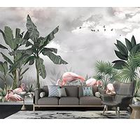 MUMUWUSG Non-Woven Wallpaper Green Plant Animal Flamingo Self-Adhesive Mural Art Decals Home Decoration DIY Living Bedroom Office Decor Wallpaper Kids Room Gift 200X150Cm