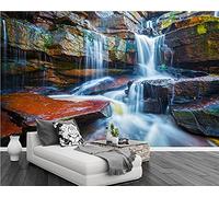 MUMUWUSG Non-Woven Wallpaper Mountains Waterfalls Rocks Landscape Self-Adhesive Mural Art Decals Home Decoration DIY Living Bedroom Office Decor Wallpaper Kids Room Gift 250X200Cm