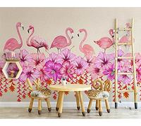MUMUWUSG Non-Woven Wallpaper Pink Flower Animal Flamingo Self-Adhesive Mural Art Decals Home Decoration DIY Living Bedroom Office Decor Wallpaper Kids Room Gift 250X200Cm