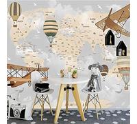 MUMUWUSG Non-Woven Wallpaper Simplicity Map Balloon Airplane Self-Adhesive Mural Art Decals Home Decoration DIY Living Bedroom Office Decor Wallpaper Kids Room Gift 360X230Cm