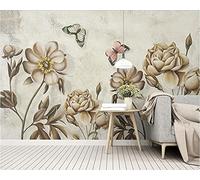 MUMUWUSG Non-Woven Wallpaper Watercolor Fashion Flower Butterfly Self-Adhesive Mural Art Decals Home Decoration DIY Living Bedroom Office Decor Wallpaper Kids Room Gift 360X230Cm