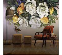MUMUWUSG Non-Woven Wallpaper Watercolor Fashion Plants Flowers Self-Adhesive Mural Art Decals Home Decoration DIY Living Bedroom Office Decor Wallpaper Kids Room Gift 300X210Cm