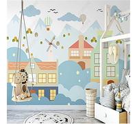 MUMUWUSG Photo Wallpaper Blue Clouds Houses Buildings Non-Woven Wall Art Print Mural Decoration Poster Picture Living Room Bedroom Wall Decor Self-Adhesive Giant Sticker 300X210Cm