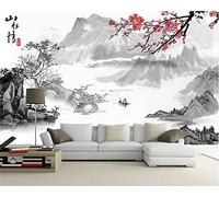 MUMUWUSG Photo Wallpaper Gray Mountains Branches Landscape Non-Woven Wall Art Print Mural Decoration Poster Picture Living Room Bedroom Wall Decor Self-Adhesive Giant Sticker 200X150Cm