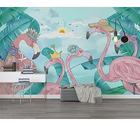 MUMUWUSG Photo Wallpaper Green Plants Animals Flamingos Non-Woven Wall Art Print Mural Decoration Poster Picture Living Room Bedroom Wall Decor Self-Adhesive Giant Sticker 140X70Cm