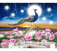 MUMUWUSG Photo Wallpaper Sky Moon Flower Peacock Non-Woven Wall Art Print Mural Decoration Poster Picture Living Room Bedroom Wall Decor Self-Adhesive Giant Sticker 200X150Cm