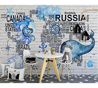 MUMUWUSG Wall Mural - 3D Print Blue Letters Sea Animals Wallpaper Mural Self-Adhesive Non-Woven Photo Wall Art Mural Living Room Bedroom Office Murals Wallpaper 460X280Cm