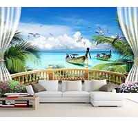 MUMUWUSG Wall Mural - 3D Print Blue Sky Beach Landscape Wallpaper Mural Self-Adhesive Non-Woven Photo Wall Art Mural Living Room Bedroom Office Murals Wallpaper 250X200Cm