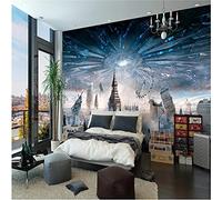 MUMUWUSG Wall Mural - 3D Print Blue Sky Mountains Building Wallpaper Mural Self-Adhesive Non-Woven Photo Wall Art Mural Living Room Bedroom Office Murals Wallpaper 200X150Cm