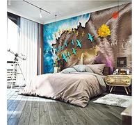 MUMUWUSG Wall Mural - 3D Print Color Flowers Animals Birds Wallpaper Mural Self-Adhesive Non-Woven Photo Wall Art Mural Living Room Bedroom Office Murals Wallpaper 300X210Cm