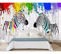 MUMUWUSG Wall Mural - 3D Print Color Graffiti Animal Zebra Wallpaper Mural Self-Adhesive Non-Woven Photo Wall Art Mural Living Room Bedroom Office Murals Wallpaper 300X210Cm