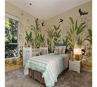 MUMUWUSG Wall Mural - 3D Print Green Plants Leaves Birds Wallpaper Mural Self-Adhesive Non-Woven Photo Wall Art Mural Living Room Bedroom Office Murals Wallpaper 300X210Cm