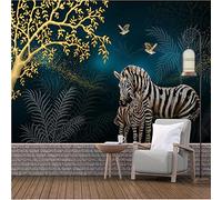 MUMUWUSG Wall Mural - 3D Print Plants Trees Animals Zebras Wallpaper Mural Self-Adhesive Non-Woven Photo Wall Art Mural Living Room Bedroom Office Murals Wallpaper 300X210Cm