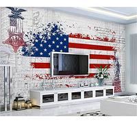 MUMUWUSG Wall Mural - 3D Print Red Stripes Flag Stars Wallpaper Mural Self-Adhesive Non-Woven Photo Wall Art Mural Living Room Bedroom Office Murals Wallpaper 300X210Cm