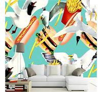 MUMUWUSG Wall Mural - 3D Print Restaurant Pizza Burger Food Wallpaper Mural Self-Adhesive Non-Woven Photo Wall Art Mural Living Room Bedroom Office Murals Wallpaper 250X200Cm