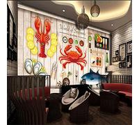 MUMUWUSG Wall Mural - 3D Print Restaurant Seafood Lobster Crab Wallpaper Mural Self-Adhesive Non-Woven Photo Wall Art Mural Living Room Bedroom Office Murals Wallpaper 300X210Cm