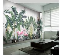 MUMUWUSG Wall Mural - 3D Print Watercolor Plants Leaves Flamingo Wallpaper Mural Self-Adhesive Non-Woven Photo Wall Art Mural Living Room Bedroom Office Murals Wallpaper 200X150Cm