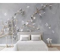MUMUWUSG Wall Mural - 3D Print White Branches Flowers Butterflies Wallpaper Mural Self-Adhesive Non-Woven Photo Wall Art Mural Living Room Bedroom Office Murals Wallpaper 200X150Cm