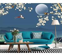 MUMUWUSG Wall Mural - 3D Print White Flower Moon Landscape Wallpaper Mural Self-Adhesive Non-Woven Photo Wall Art Mural Living Room Bedroom Office Murals Wallpaper 140X70Cm