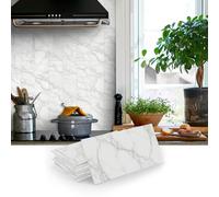 MUMUXIAO 16Pcs Small Wall Panels Peel and Stick Tile Backsplash,10x20cm 3D Marble Waterproof Wall Tiles PVC Self Adhesive Wallpaper for Kitchen Bathroom (White1)