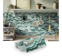 MUMUXIAO 16Pcs Small Wall Panels Peel and Stick Tile Backsplash,10x20cm 3D Marble Waterproof Wall Tiles PVC Self Adhesive Wallpaper for Kitchen Bathroom (Green1)