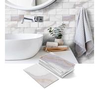 MUMUXIAO 16Pcs Small Wall Panels Peel and Stick Tile Backsplash,10x20cm 3D Marble Waterproof Wall Tiles PVC Self Adhesive Wallpaper for Kitchen Bathroom (White2)