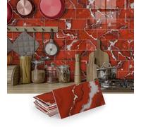 MUMUXIAO 16Pcs Small Wall Panels Peel and Stick Tile Backsplash,10x20cm 3D Marble Waterproof Wall Tiles PVC Self Adhesive Wallpaper for Kitchen Bathroom (Red)
