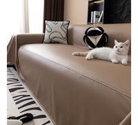 MUMUXIAO Soft Leather Sofa Covers,Thick Solid Color Couch Covers,Anti-scratch Non-slip Slipcovers,Waterproof Furniture Protection for 1-5 Seater (Light Brown,180 * 420CM)