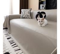 MUMUXIAO Soft Leather Sofa Covers,Thick Solid Color Couch Covers,Anti-scratch Non-slip Slipcovers,Waterproof Furniture Protection for 1-5 Seater (Beige,180 * 180CM)