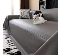 MUMUXIAO Soft Leather Sofa Covers,Thick Solid Color Couch Covers,Anti-scratch Non-slip Slipcovers,Waterproof Furniture Protection for 1-5 Seater (Gray,180 * 180CM)