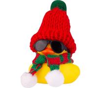 MuMyer Christmas Rubber Ducks Toys Car Ornaments Yellow Duck Car Dashboard Decorations with Mini Beanie Hat Scarf and Sunglasses for Winner Home Christmas Decor, 2 Inches(E6)