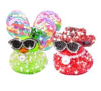 MuMyer Diamond Rubber Duck Car Ornaments, 2Pcs Shiny Rhinestones Ducks Car Dashboard Decorations with Mini Wings Cowboy Hat Necklaces Sunglasses