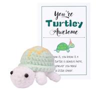MuMyer Funny Crochet Turtle Doll, Handmade Emotional Support Knitting Wool Turtle Animal Gift Car Ornament with Wooden Base Positive Affirmation Card for Car Home Office(W15)