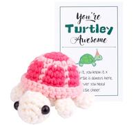 MuMyer Funny Crochet Turtle Doll, Handmade Emotional Support Knitting Wool Turtle Animal Gift Car Ornament with Positive Affirmation Card for Car Home Office(Pink)