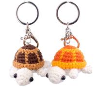 MuMyer Funny Positive Crochet Sea Turtle, 2 Pack Handmade Emotional Support Turtle Knitting Gifts With Detachable Keychain, K3-brown&orange