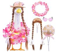MuMyer Hawaiian Porch Goose Outfits with Wigs, Summer Lawn Goose Statue Clothes Costume for 23/17'' Lawn Plastic Goose