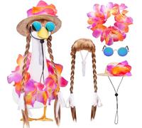 MuMyer Hawaiian Porch Goose Outfits with Wigs, Summer Lawn Goose Statue Clothes Costume for 23/17'' Lawn Plastic Goose