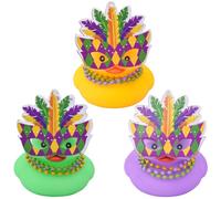 MuMyer Mardi Gras Car Ducks, 3 Pack Mini Rubber Ducks Car Ornament with Mini Mardi Gras Mask Beads Necklace Bath Float Decorations for Birthday Party Favors Carnival Gift