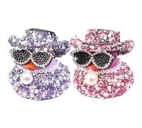 MuMyer Rhinestones Rubber Duck Car Ornaments, 2Pcs Funny Diamond Ducks Car Dashboard Decorations Duck Accessories with Mini Shiny Cowboy Hat Necklace and Sunglasses