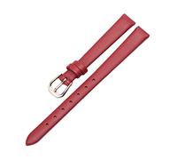 MUNACRAFT 6-20mm Skin-friendly Breathable Ultra-thin Comfortable Cowhide Watchband, Rosegold Pin Buckle Genuine Leather Watch Strap, Red, 13mm