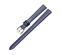 MUNACRAFT 6-20mm Skin-friendly Breathable Ultra-thin Comfortable Cowhide Watchband, Rosegold Pin Buckle Genuine Leather Watch Strap, Navy Blue, 11mm