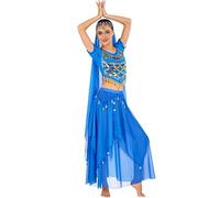 MUNAFIE Belly Dance Tops Coins Skirts Suits Women Girls Bollywood Carnival Arabian Dancing Performance Outfits Light Blue